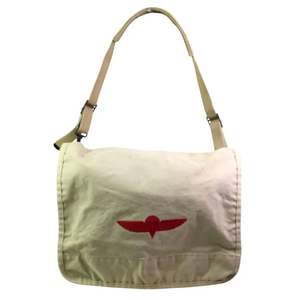 VTG Banana Republic ISRAEL PARATROOPER KHAKI COTTON FLAP SHOULDER BAG X-BODY